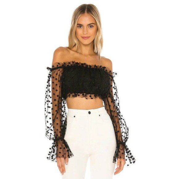 MAJORELLE Tops - MAJORELLE Baby Bye Bye Top Black Polka Dot  Sheer Party Cocktail M NWT $148
